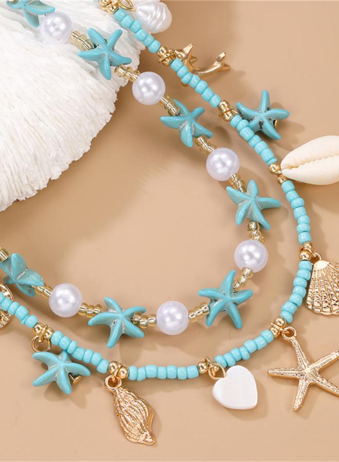 Take Two Pack of 2 - Blue Beaded Starfish Necklace - Image 2